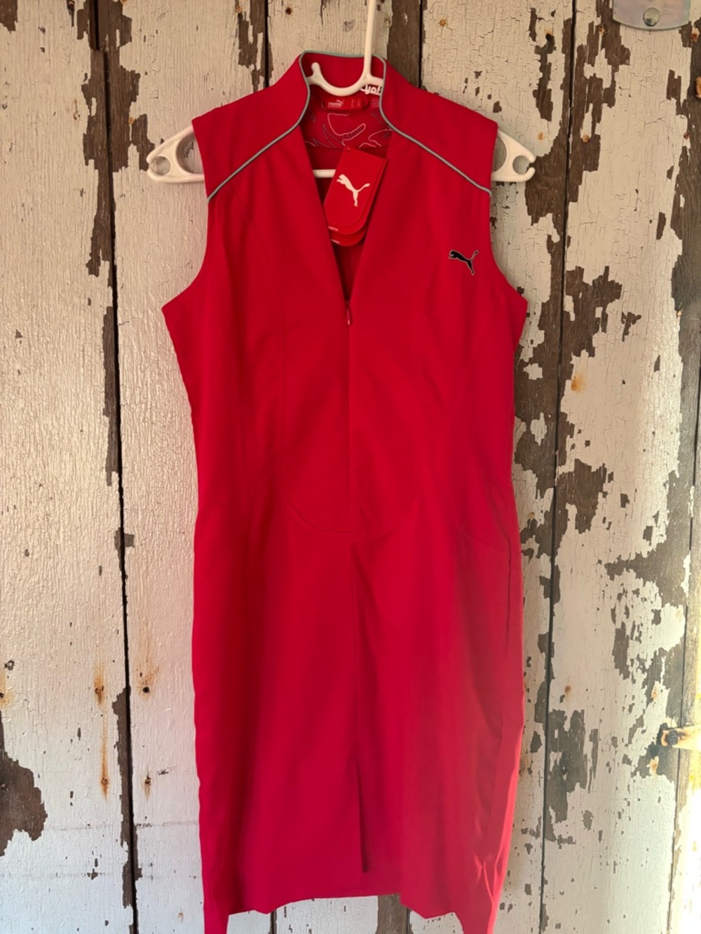 Puma Bright Pink Zip-Front Athletic Dress with Teal Piping
